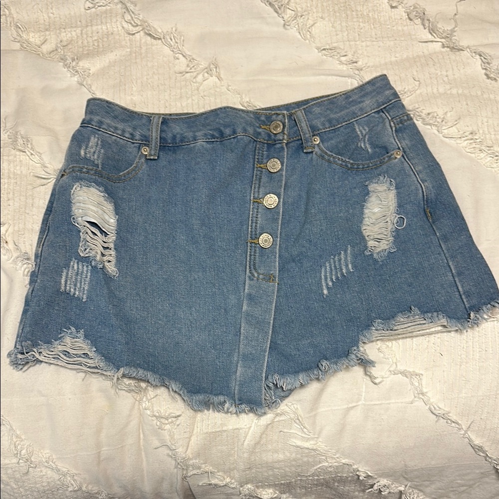 Distressed Denim Skort